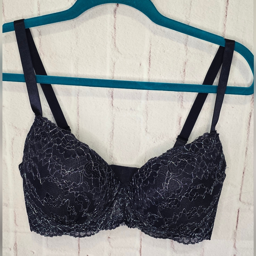Elegant Blue Push-up Lace Bra